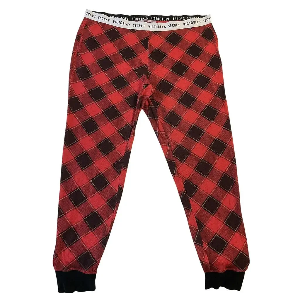 Victoria's Secret Women Sleepwear L/G (LARGE) Red Pajama Pants Argyle Logo 28.5”